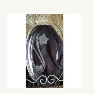 VTG Glass veggie or candy tray with flower etching